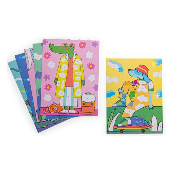 ZWIERZĄTKA zestaw kreatywny z folią transferową 6 obrazków LES LOUFOQUE Moulin Roty 6+