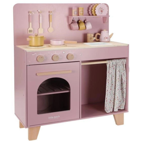 DREWNIANA KUCHNIA z akcesoriami zabawa w dom, kuchnię i gotowanie FSC Little Dutch 3+