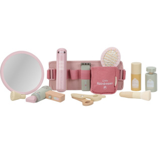 ZESTAW FRYZJERSKI drewniane akcesoria z pasem zabawa w dorosłych FSC Little Dutch 3+