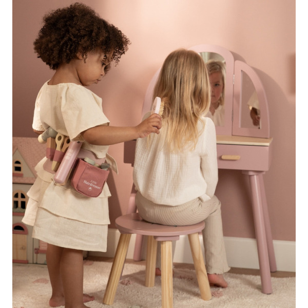 ZESTAW FRYZJERSKI drewniane akcesoria z pasem zabawa w dorosłych FSC Little Dutch 3+