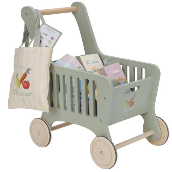 DREWNIANY WÓZEK na zakupy do zabawy w sklep z akcesoriami FSC Little Dutch 3+