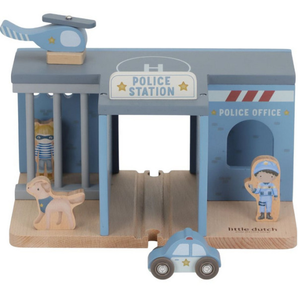 DREWNIANY POSTERUNEK POLICJI z akcesoriami FSC Little Dutch 3+