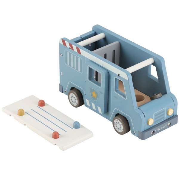 WÓZ POLICYJNY drewniany samochód z figurkami i akcesoriami FSC Little Dutch 2+