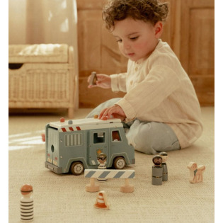 WÓZ POLICYJNY drewniany samochód z figurkami i akcesoriami FSC Little Dutch 2+