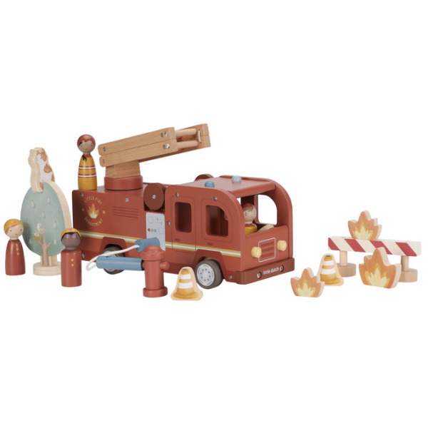 STRAŻ POŻARNA drewniany samochód z figurkami i akcesoriami FSC Little Dutch 2+