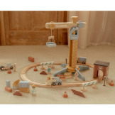 DREWNIANY DŹWIG BUDOWLANY z akcesoriami i torami kolejowymi FSC Little Dutch 3+