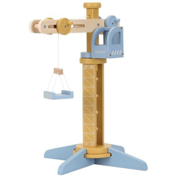 DREWNIANY DŹWIG BUDOWLANY z akcesoriami i torami kolejowymi FSC Little Dutch 3+
