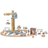 DREWNIANY DŹWIG BUDOWLANY z akcesoriami i torami kolejowymi FSC Little Dutch 3+