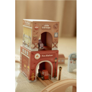 WIEŻA DO UKŁADANIA zestaw 6 kartoników + 6 autek FSC Little Dutch 18m+