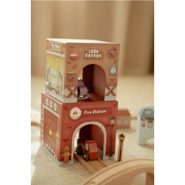 WIEŻA DO UKŁADANIA zestaw 6 kartoników + 6 autek FSC Little Dutch 18m+