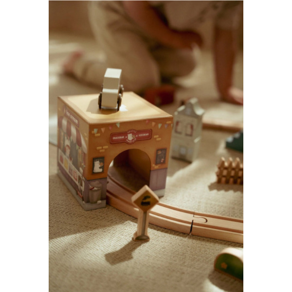 WIEŻA DO UKŁADANIA zestaw 6 kartoników + 6 autek FSC Little Dutch 18m+