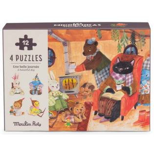 W PRZYTULNYM DOMKU puzzle zestaw 4 układanek 12 el. Les Minouchkas Moulin Roty 3+