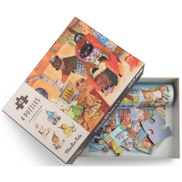 W PRZYTULNYM DOMKU puzzle zestaw 4 układanek 12 el. Les Minouchkas Moulin Roty 3+