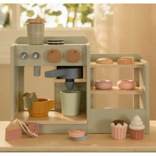 DREWNIANA KAWIARENKA zabawa w dom, kuchnię i gotowanie FSC Little Dutch 3+