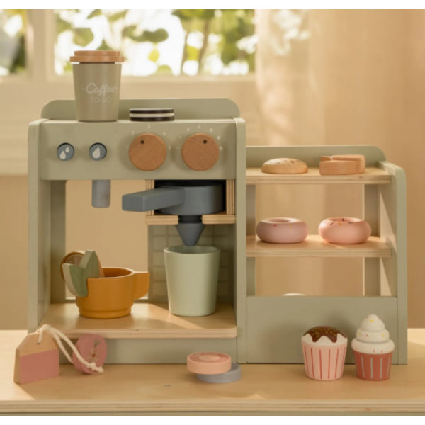 DREWNIANA KAWIARENKA zabawa w dom, kuchnię i gotowanie FSC Little Dutch 3+