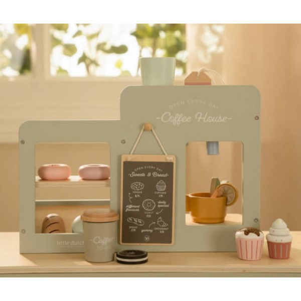 DREWNIANA KAWIARENKA zabawa w dom, kuchnię i gotowanie FSC Little Dutch 3+