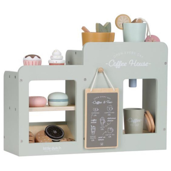 DREWNIANA KAWIARENKA zabawa w dom, kuchnię i gotowanie FSC Little Dutch 3+