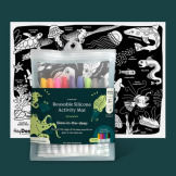 MORSKIE GŁĘBINY duża świecąca w ciemności silikonowa mata do kolorowania A3 z 9 pisakami zmazywalnymi  HeyDoodle 3+