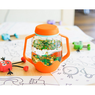 Pomarańczowy SŁOIK SENSORYCZNY do napełnienia wodą Glo Pals  18msc+