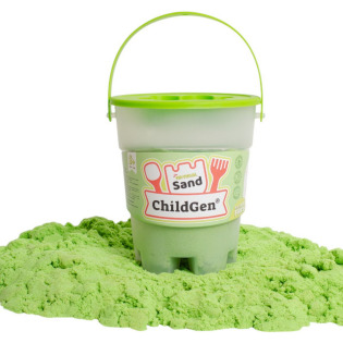 Piasek kinetyczny ZIELONY z foremką 100% NATURALNY SKŁAD 500 g zapach brzoskwiniowy ChildGen 3+
