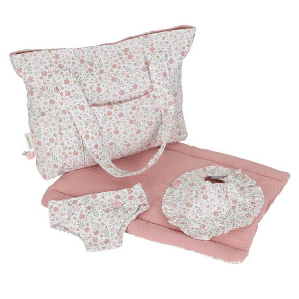 TORBA NA PIELUCHY i akcesoria dla lalek beżowa w kwiatuszki Little Dutch 3+