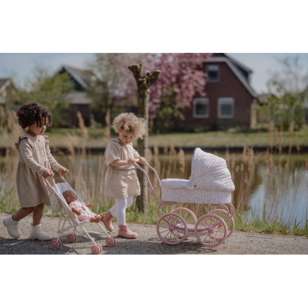 PARASOLKA wózek składany dla lalek beżowa spacerówka w kwiatuszki Little Dutch 3+