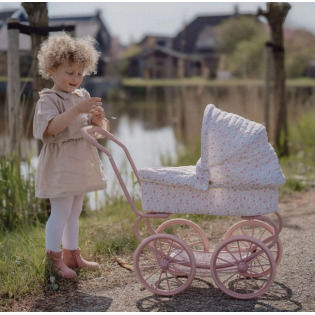 GŁĘBOKI WÓZEK dla lalek beżowy w kwiatuszki Little Dutch 3+