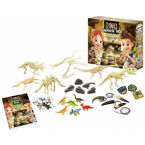 PUDEŁKO 25 NIESPODZIANEK Z DINOZAURAMI mały archeolog zestaw kreatywny do kalendarza adwentowego BUKI 6+