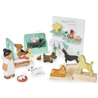 SALON PIĘKNOŚCI DLA PSÓW drewniane figurki z akcesoriami do zabawy Tender Leaf Toys 3+