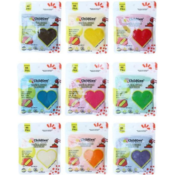 9 kolorów NATURALNA CIASTOLINA W SASZETCE re-fill 9 szt. x 125g Play Dough ChildGen 3+
