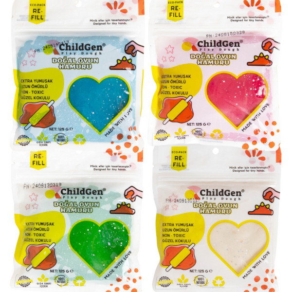 Brokatowa NATURALNA CIASTOLINA W SASZETCE re-fill 4 szt. x 125g Play Dough ChildGen 3+