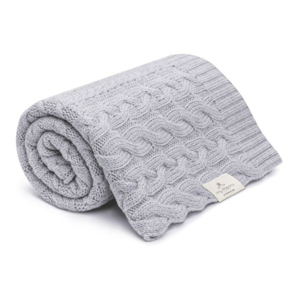 GREY kocyk wełniany merino premium collection warkocz 80 x 100 cm