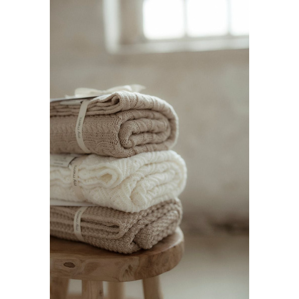 WARM BEIGE kocyk wełniany merino premium collection 80 x 100 cm