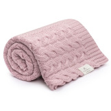 POWDER PINK kocyk wełniany merino premium collection warkocz 80x100 cm