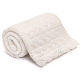 CREAM kocyk wełniany merino premium collection warkocz 80 x 100 cm