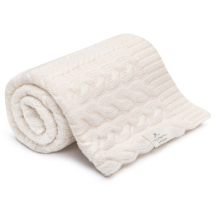 CREAM kocyk wełniany merino premium collection warkocz 80 x 100 cm