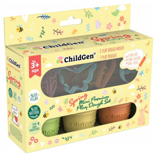 WIOSNA naturalna ciastolina 3 kolory: żółty, pomarańczowy, zielony x 125g i 8 kształtów MINI PREMIUM SET ChildGen 3+