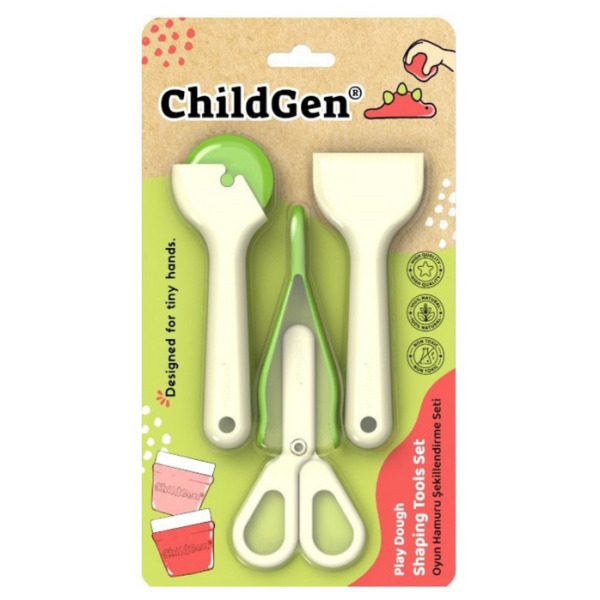 ZESTAW NARZĘDZI do modelowania ciastoliny i ćwiczenia motoryki małej, akcesoria, nożyczki, szczypce 3 sztuki ChildGen 3+
