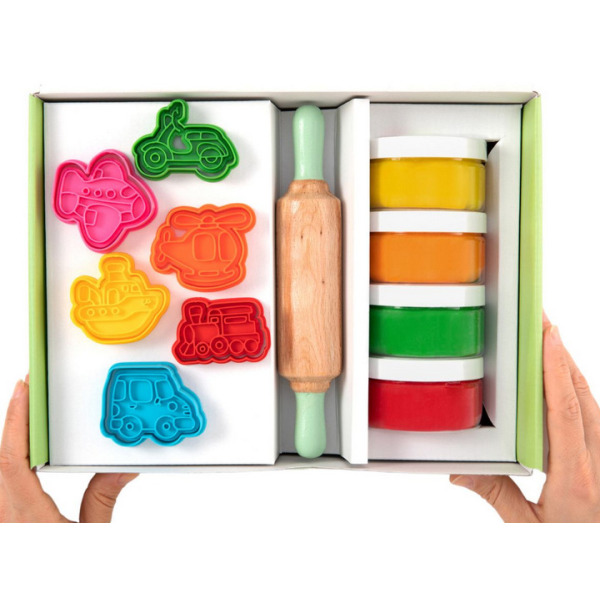POJAZDY - autka zestaw kreatywny 100% naturalna ciastolina 4 szt. x 125g i akcesoria ChildGen 3+