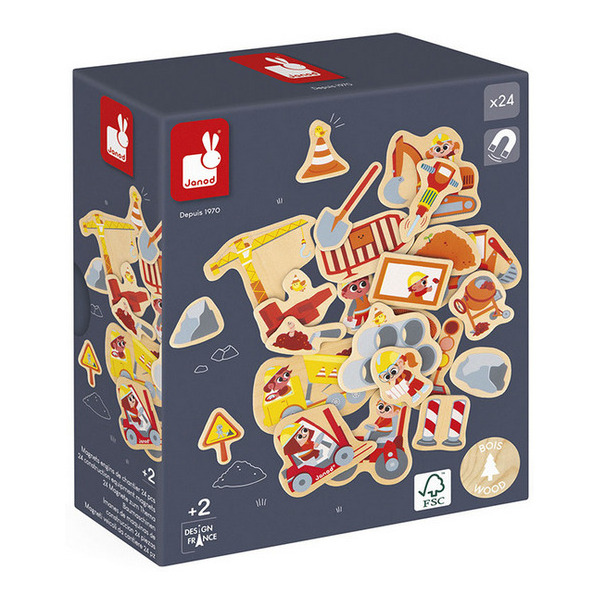 PLAC BUDOWY drewniane magnesy na lodówkę 24 szt. Janod 2+
