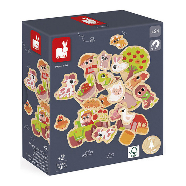 NA FARMIE drewniane magnesy na lodówkę 24 szt. Janod 2+