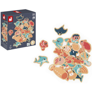 PODWODNY ŚWIAT drewniane magnesy na lodówkę 24 szt. Janod 2+