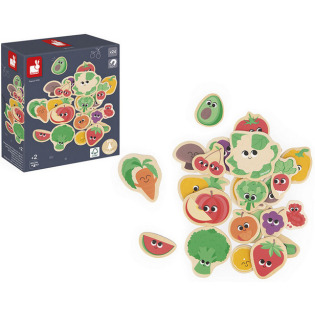 OWOCE I WARZYWA drewniane magnesy na lodówkę 24 szt. Janod 2+