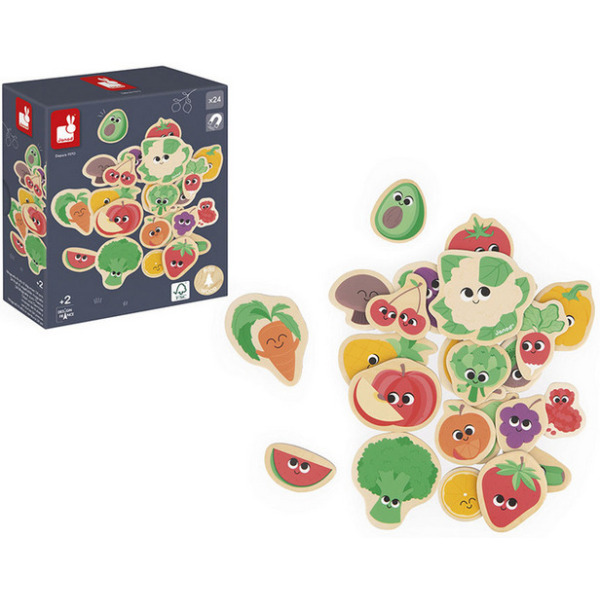 OWOCE I WARZYWA drewniane magnesy na lodówkę 24 szt. Janod 2+