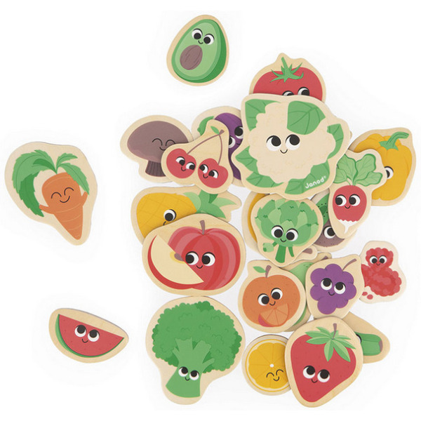 OWOCE I WARZYWA drewniane magnesy na lodówkę 24 szt. Janod 2+