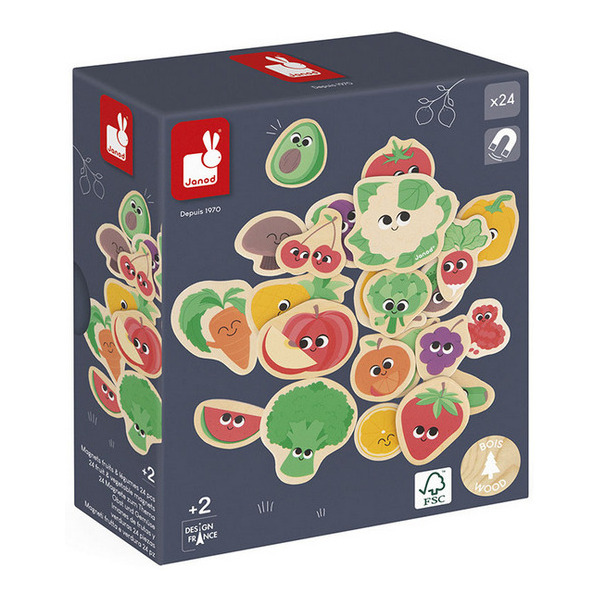 OWOCE I WARZYWA drewniane magnesy na lodówkę 24 szt. Janod 2+