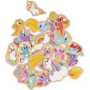 JEDNOROŻCE I SMOKI drewniane magnesy na lodówkę 24 szt. Janod 2+