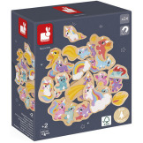 JEDNOROŻCE I SMOKI drewniane magnesy na lodówkę 24 szt. Janod 2+