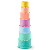 MIĘKKIE KLOCKI I KUBECZKI SENSORYCZNE 2w1 pastelowe do nauki liczenia Stackin’ Squishies 17 el. B.Toys 6m+