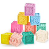 MIĘKKIE KLOCKI I KUBECZKI SENSORYCZNE 2w1 pastelowe do nauki liczenia Stackin’ Squishies 17 el. B.Toys 6m+